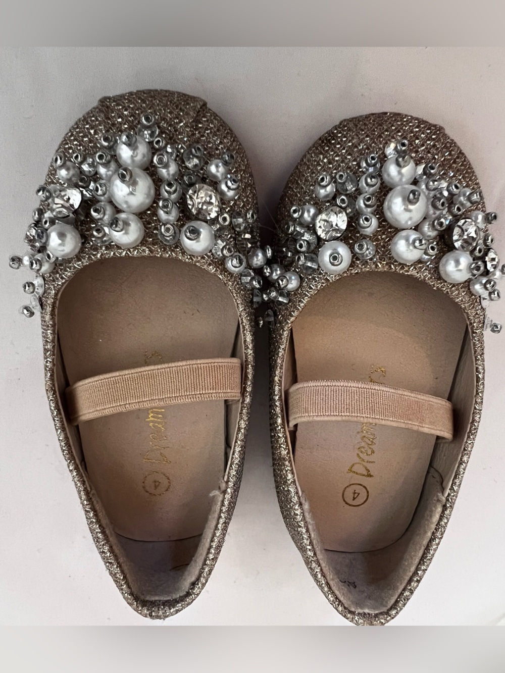 Dream Pairs Gold Glitter Pearl & Crystal Embellished Ballet Flats